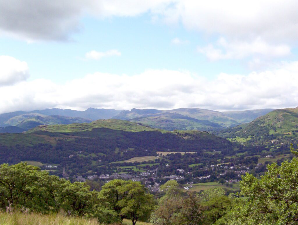 image of ambleside from wansfell pike trail, lake district national park, ambleside, cumbria, England