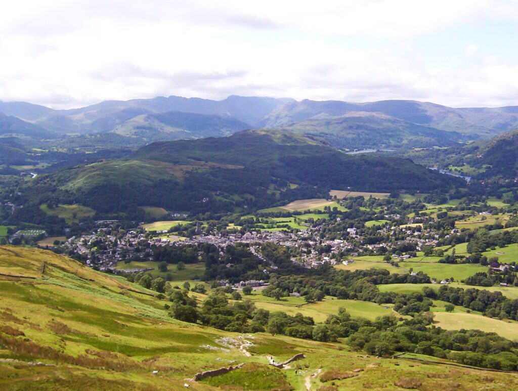 image of ambleside from wansfell pike, lake district national park, England