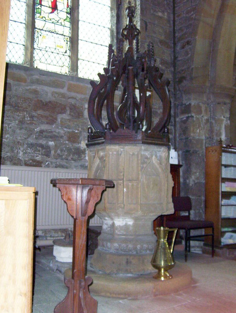 image of the original font, All Saints Anglican Church of England, Darfield, South Yorkshire, England