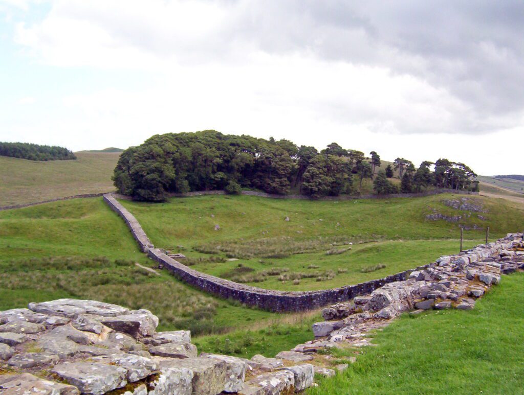 image of Hadrian's Wall running east from Housesteads Roman Fort, England 