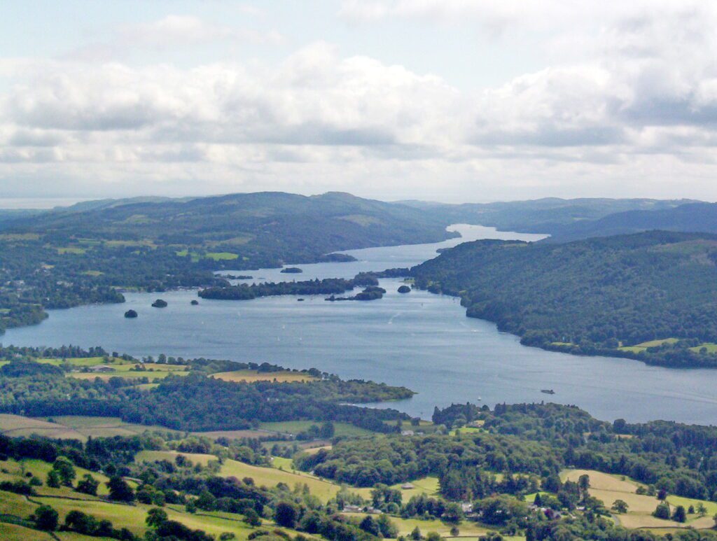 image of lake windermere from wansfell pike, lake district national park, ambleside, England