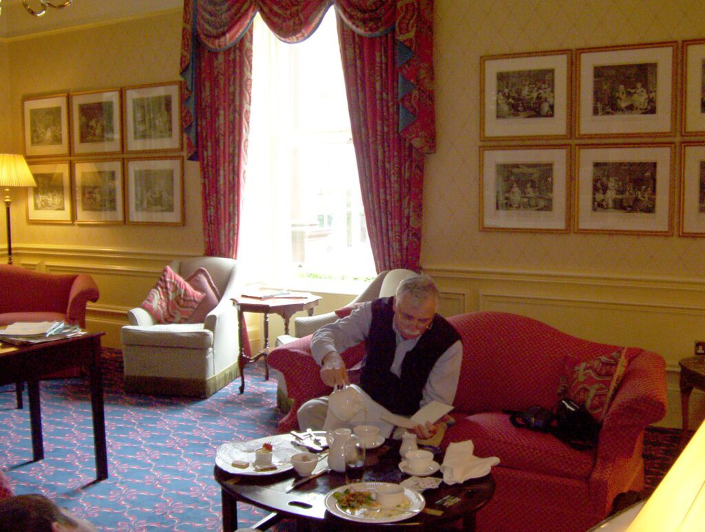 image of Bob taking afternoon tea, Leeming House, Penrith, Cumbria, England