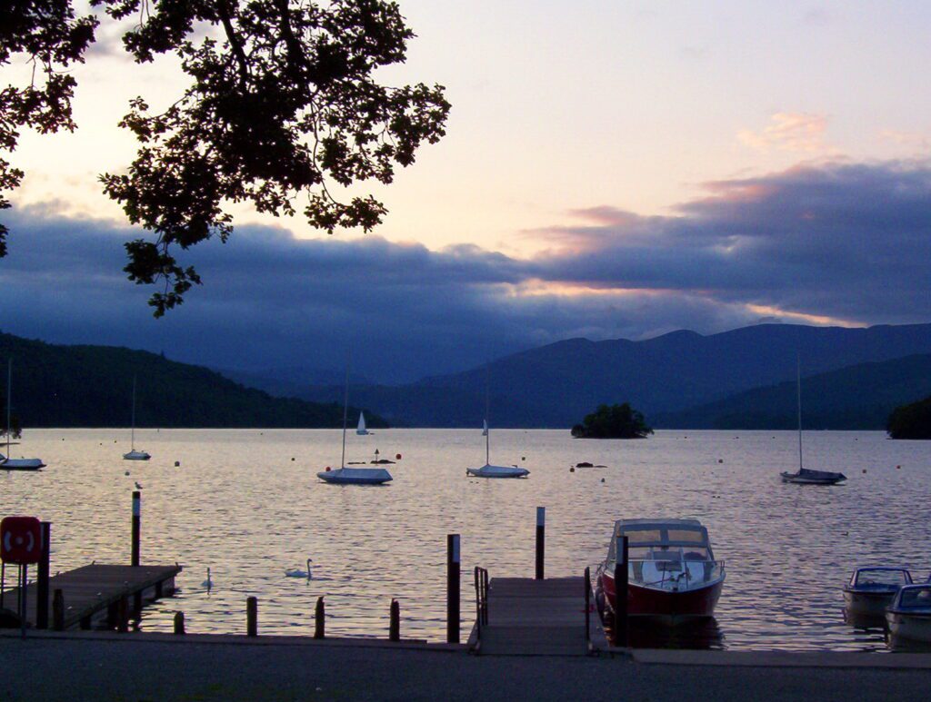 image of Lake Windermere at sunset, Bowness-on-Windermere, Lake District National Park, England