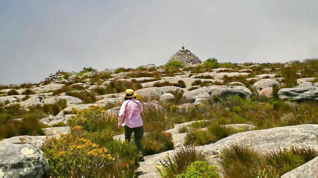 image of Jean climbing towards Maclear's Beacon, Table Mountain, South Africa