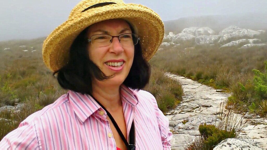image of Jean in the fog on a trail, Table Mountain, Capetown, South Africa