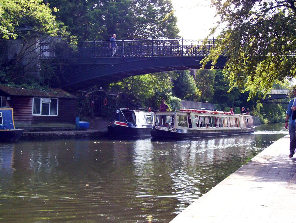 image of waterbuses, Regent's Canal, Camden Town, London, England