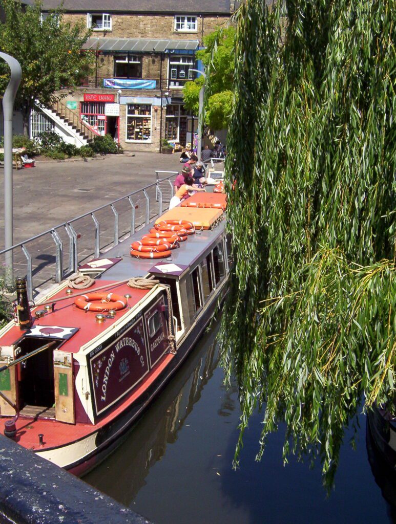 image of regent's canal waterbus, camden town, london, England