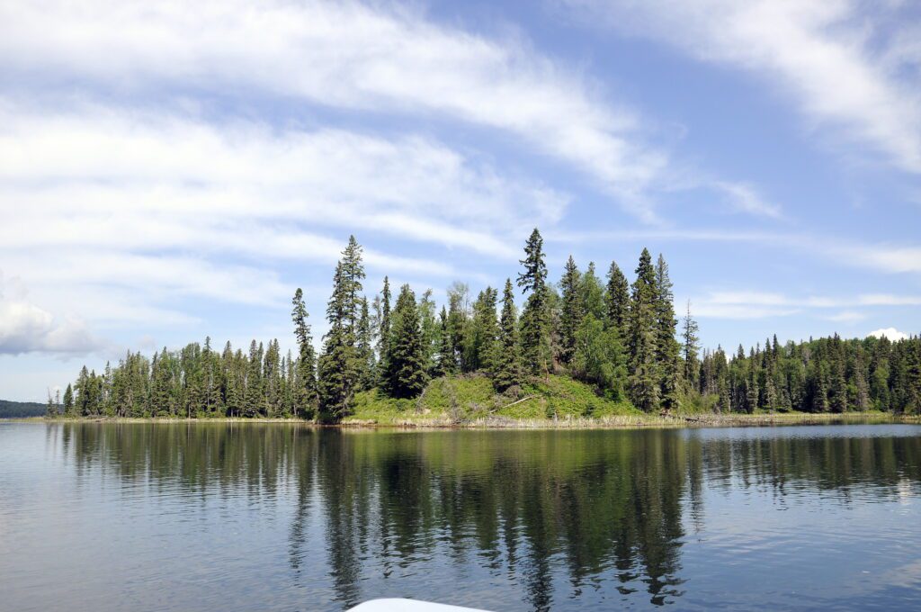 image of an island, Hanging Heart Lakes, Prince Albert National Park, Saskatchewan