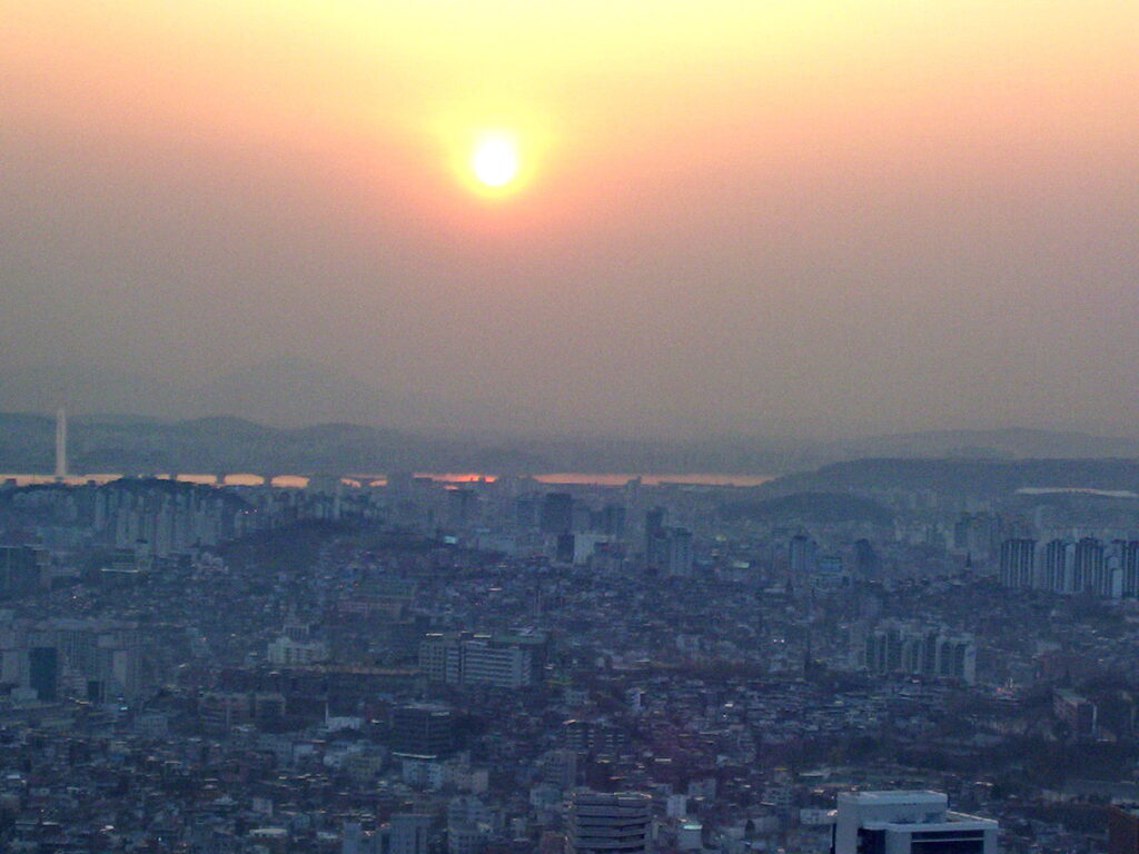 Foggy skies over Seoul, South Korea.